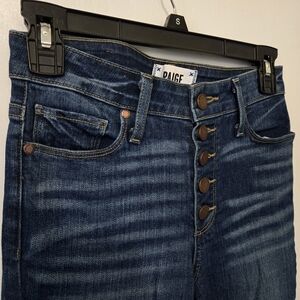 PAIGE Hoxton Ankle Peg High-Rise Button-Fly Jeans in Dark Blue